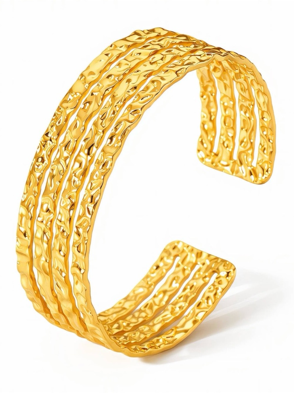 Gold Textured Multi-Row Cuff Bracelet - Women Jewelry